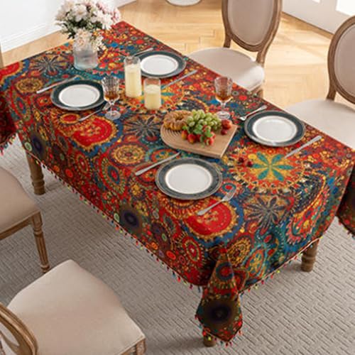 Mandala Boho Tischdecke Rechteckige wasserdichte Ethnische Tischdecke für Küche Esszimmer Picknick Gartenparty von boiszeda