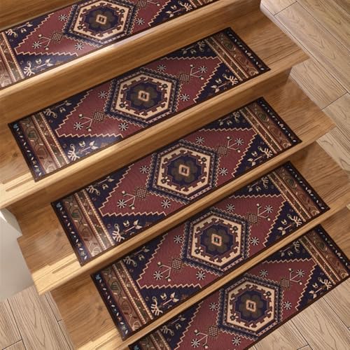 Stufenteppich im Boho-Stil Rutschfester Teppich Innenbereich Treppenstufen Kinder ältere Menschen Haustiere ethnisches Design Treppenstufenmatten für Zuhause Wohnung Keller Treppenmatten Polster von boiszeda