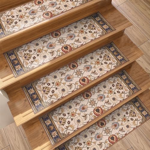 Stufenteppich im Boho-Stil Rutschfester Teppich Innenbereich Treppenstufen Kinder ältere Menschen Haustiere ethnisches Design Treppenstufenmatten für Zuhause Wohnung Keller Treppenmatten Polster von boiszeda