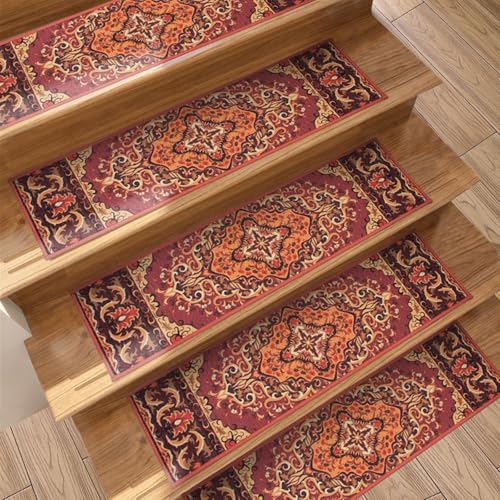 Stufenteppich im Boho-Stil Rutschfester Teppich Innenbereich Treppenstufen Kinder ältere Menschen Haustiere ethnisches Design Treppenstufenmatten für Zuhause Wohnung Keller Treppenmatten Polster von boiszeda