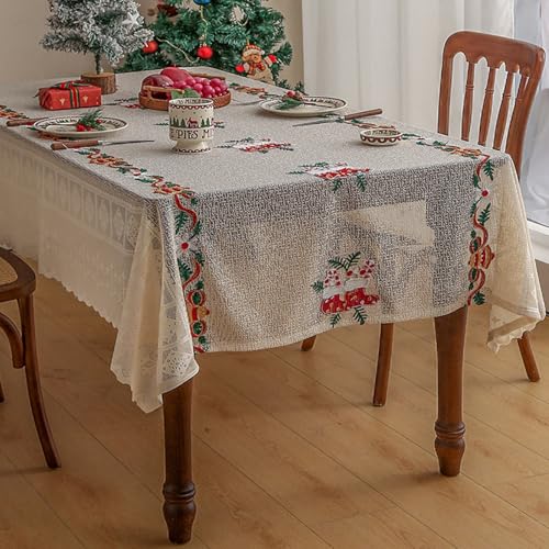 Weihnachts-Tischdecke mit Jingle Bells verziert halbtransparente Tischdecke aus Polyester-Spitze Couchtisch-Matte Festtagsdekoration von boiszeda