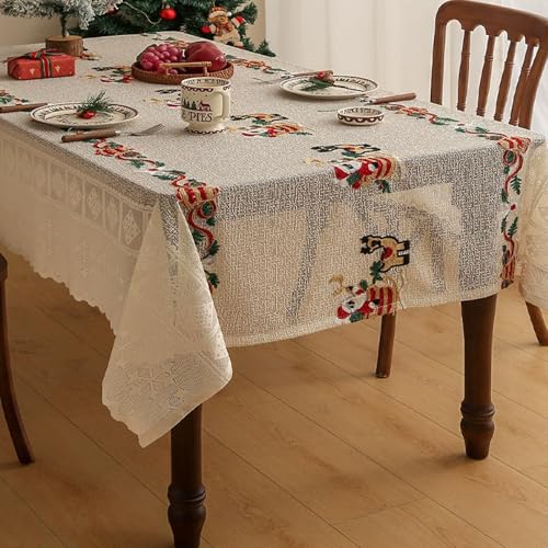Weihnachts-Tischdecke mit Jingle Bells verziert halbtransparente Tischdecke aus Polyester-Spitze Couchtisch-Matte Festtagsdekoration von boiszeda