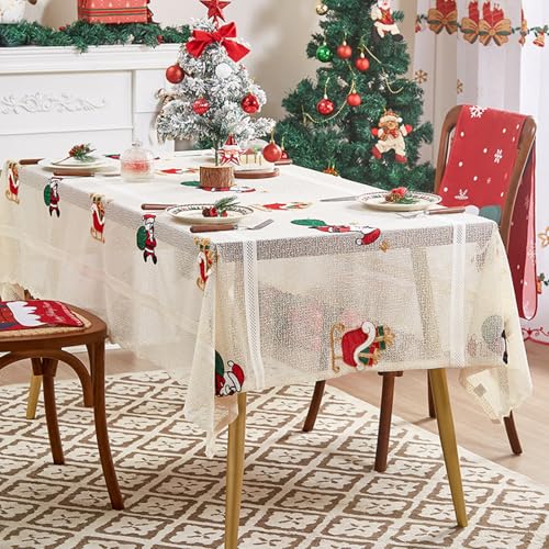 Weihnachts-Tischdecke mit Jingle Bells verziert halbtransparente Tischdecke aus Polyester-Spitze Couchtisch-Matte Festtagsdekoration von boiszeda