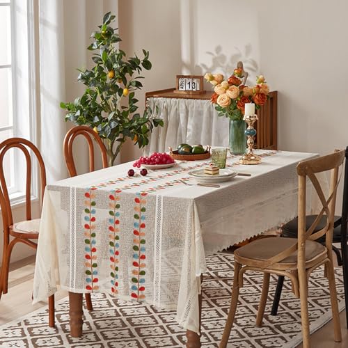 Weihnachts-Tischdecke mit Jingle Bells verziert halbtransparente Tischdecke aus Polyester-Spitze Couchtisch-Matte Festtagsdekoration von boiszeda