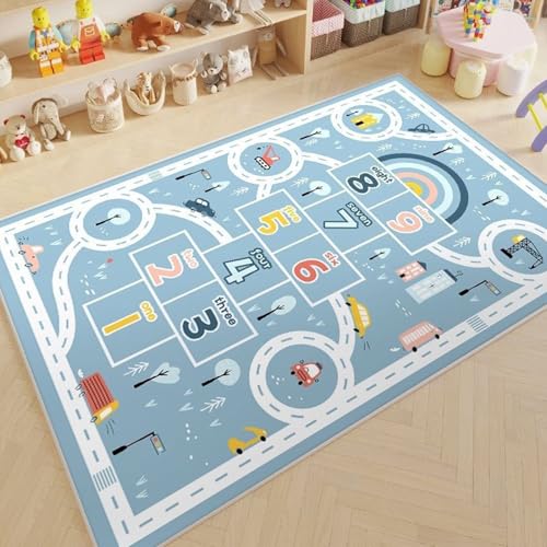 boiszeda Alphabet Zahlen Spielmatten rutschfeste Kinder Lernmatten Rechteckige große Spielmatte Verkehrswegen Stadtplan Dekorativer Teppich für Schlafzimmer Teenager Jungen von boiszeda
