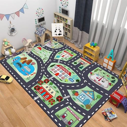 boiszeda Alphabet Zahlen Spielmatten rutschfeste Kinder Lernmatten Rechteckige große Spielmatte Verkehrswegen Stadtplan Dekorativer Teppich für Schlafzimmer Teenager Jungen von boiszeda