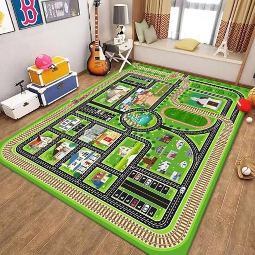 boiszeda Alphabet Zahlen Spielmatten rutschfeste Kinder Lernmatten Rechteckige große Spielmatte Verkehrswegen Stadtplan Dekorativer Teppich für Schlafzimmer Teenager Jungen von boiszeda
