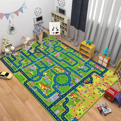 boiszeda Alphabet Zahlen Spielmatten rutschfeste Kinder Lernmatten Rechteckige große Spielmatte Verkehrswegen Stadtplan Dekorativer Teppich für Schlafzimmer Teenager Jungen von boiszeda