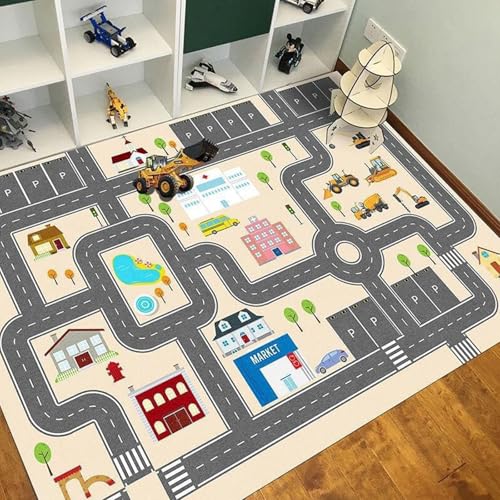 boiszeda Alphabet Zahlen Spielmatten rutschfeste Kinder Lernmatten Rechteckige große Spielmatte Verkehrswegen Stadtplan Dekorativer Teppich für Schlafzimmer Teenager Jungen von boiszeda