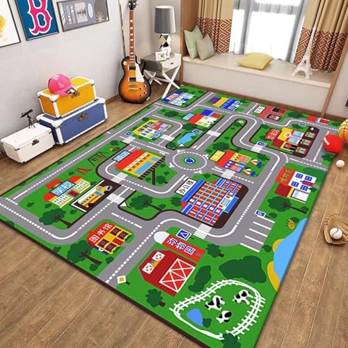 boiszeda Alphabet Zahlen Spielmatten rutschfeste Kinder Lernmatten Rechteckige große Spielmatte Verkehrswegen Stadtplan Dekorativer Teppich für Schlafzimmer Teenager Jungen von boiszeda