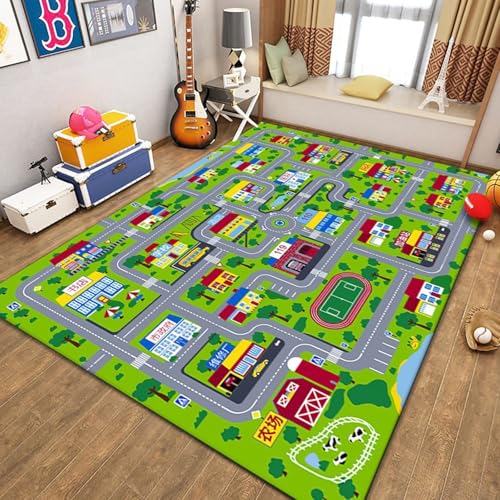 boiszeda Alphabet Zahlen Spielmatten rutschfeste Kinder Lernmatten Rechteckige große Spielmatte Verkehrswegen Stadtplan Dekorativer Teppich für Schlafzimmer Teenager Jungen von boiszeda