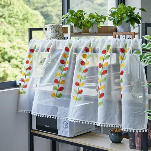 boiszeda Halbtransparenter Vorhang Volant Bunte Blätter Stickerei Schrankvorhang Fensterdekoration Kurze Cafévorhänge für kleine Fenster Lichtfilternd Stangentasche von boiszeda