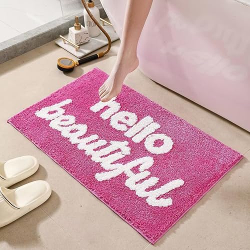 boiszeda Kreative Text-Badematte Shaggy-Teppich Hello Beautiful Druck-Fußmatte für Toilette Badezimmer Badewanne von boiszeda