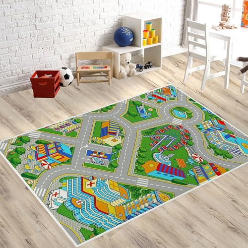 boiszeda Spielteppich Ideal für Kinder Lernspielzeug Straßenverkehr Stadtleben Rollenspielbereich Teppich Autoteppich Spielteppich Faltbar für Jungenzimmer Spielzimmer von boiszeda