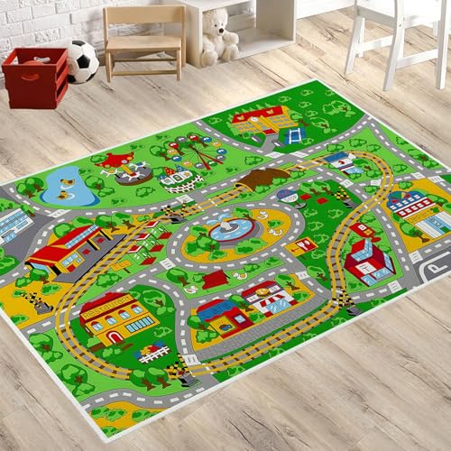 boiszeda Spielteppich Ideal für Kinder Lernspielzeug Straßenverkehr Stadtleben Rollenspielbereich Teppich Autoteppich Spielteppich Faltbar für Jungenzimmer Spielzimmer von boiszeda