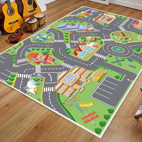 boiszeda Spielteppich Ideal für Kinder Lernspielzeug Straßenverkehr Stadtleben Rollenspielbereich Teppich Autoteppich Spielteppich Faltbar für Jungenzimmer Spielzimmer von boiszeda