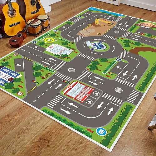 boiszeda Spielteppich Ideal für Kinder Lernspielzeug Straßenverkehr Stadtleben Rollenspielbereich Teppich Autoteppich Spielteppich Faltbar für Jungenzimmer Spielzimmer von boiszeda