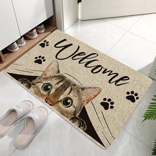 boiszeda Willkommens-Fußmatte für Innenräume Katzen-Motiv rutschfest niedliches Kätzchenmuster Schmutzfänger Teppich Willkommens Teppich von boiszeda