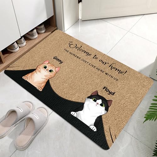 boiszeda Willkommens-Fußmatte für Innenräume Katzen-Motiv rutschfest niedliches Kätzchenmuster Schmutzfänger Teppich Willkommens Teppich von boiszeda