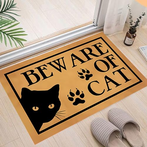 boiszeda Willkommensmatte für Hauskatzen Schwarzes Katzenmotiv Teppich für die Haustür rutschfest Geeignet für Haushunde Lustiges Muster Fleckenabweisender Teppich von boiszeda