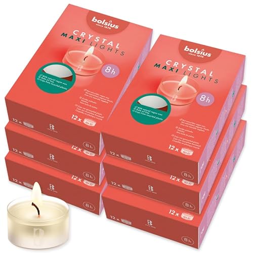 72 Stück Bolsius Crystal Lights Maxi Teelicht 8 Stunden Acryl Cup klar (6x12er) von bolsius