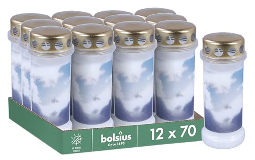 BOLSIUS - Grablicht - Dauerbrenner - Weiß - Nr.6 - 12 Stück - Mit Motiv - Himmel - Brenndauer bis zu 70 Stunden von bolsius