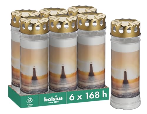 Bolsius Grablicht - Weiß - 6 Stück - 20 x 7.5 cm - Leuchtturm - Länge Brenndauer 7 Tage - Trauerkerze & Gedenkstätte Kerzen - mit Motiv - Unparfümierte - Ohne Palmöl - Nr7 Bolsius Grablicht - Weiß - 6 Stück - 20 x 7.5 cm - Leuchtturm - Länge Brenndauer 7 Tage - Trauerkerze & Gedenkstätte Kerzen - mit Motiv - Unparfümierte - Ohne Palmöl - Nr7 von bolsius