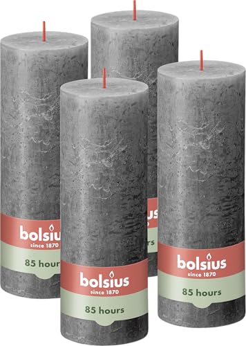 Bolsius Rustik Stumpenkerzen - Anthrazit - Set 4 Stück - Länge Brenndauer 85 Stunden - Unparfümierte - Natürliches Pflanzenwachs - Ohne Palmöl - 19 x 7 cm von bolsius