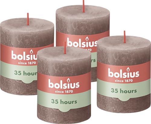 Bolsius Rustik Stumpenkerzen - Hellgrau - 4 Stück - 8 x 7 cm - Dekorative Haushaltkerzen - Länge Brenndauer 35 Stunden - Unparfümierte - Natürliches Pflanzenwachs - Ohne Palmöl von bolsius