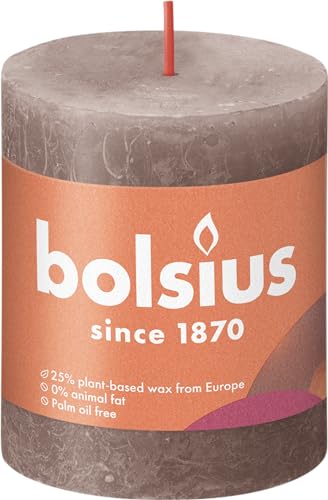 Bolsius Rustik Stumpenkerzen - Hellgrau - 4 Stück - 8 x 7 cm - Dekorative Haushaltkerzen - Länge Brenndauer 35 Stunden - Unparfümierte - Natürliches Pflanzenwachs - Ohne Palmöl von bolsius