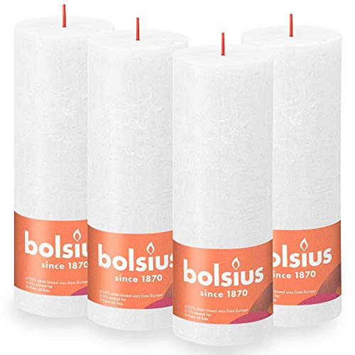 Bolsius Rustik Stumpenkerzen - Weiß - Set 4 Stück - Länge Brenndauer 85 Stunden - Enthält Natürliches Pflanzenwachs - Ohne Palmöl - 19 x 7 cm von bolsius