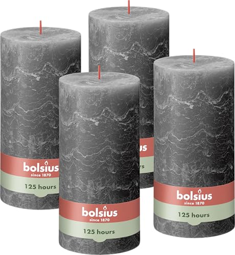 Bolsius Rustik Stumpenkerze XXL - Anthrazit - 4 Stück - 20 x 10 cm - Dekorative Haushaltkerzen - Länge Brenndauer 125 Stunden - Unparfümierte - Enthält Natürliches Pflanzenwachs - Ohne Palmöl von bolsius