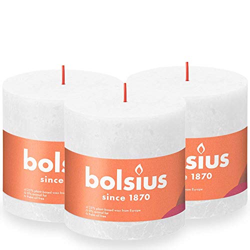 Bolsius Rustik Stumpenkerze XXL - Weiß - 3 Stück - 10 x 10 cm- Dekorative Haushaltkerzen - Länge Brenndauer 62 Stunden - Unparfümierte - Enthält Natürliches Pflanzenwachs - Ohne Palmöl von bolsius