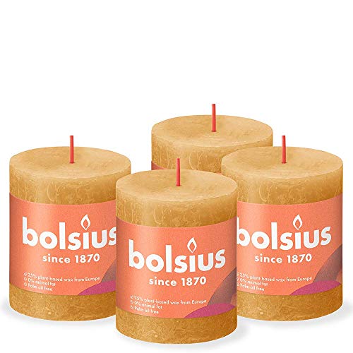 Bolsius Rustik Stumpenkerzen - Ockergelb - Set 4 Stück - Dekorative Haushaltkerzen - Länge Brenndauer 35 Stunden - Unparfümierte - Natürliches Pflanzenwachs - Ohne Palmöl - 8 x 7 cm von bolsius