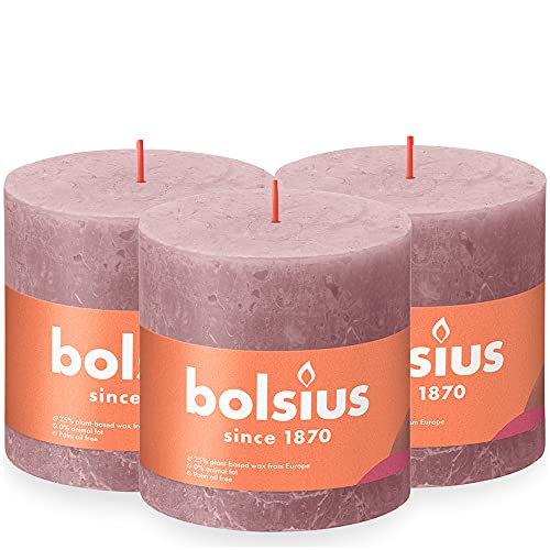 Bolsius Rustikale Stumpenkerze XXL - Altrosa - 3 Stück - Lange Brenndauer von 62 Stunden - Haushaltskerze - Innendekoration - geruchlos - Natürliches veganes Wachs - Ohne Palmöl - 10x10cm von bolsius