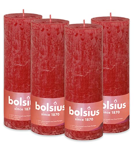 BOLSIUS - Rustikales Licht - Rot - 19cm - 4 Stück - Valentinstag von bolsius