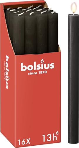 Bolsius - Rustik Stabkerzen- Anthrazit - 16 Stück - 27 x 2.3 cm- Länge Brenndauer 13 Stunden - Unparfümierte - Enthält Natürliches Pflanzenwachs - Ohne Palmöl von bolsius