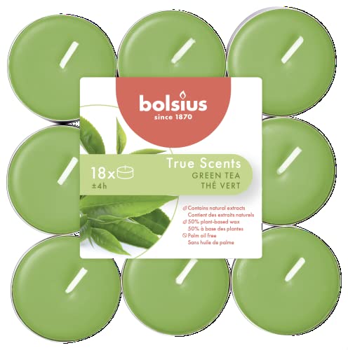 Bolsius, Teelicht Duft 4 Stunden Pack18, Farbe Grün, Duft Grüner Tee, True Scents von bolsius