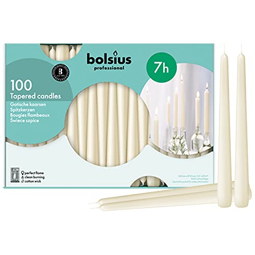 Bolsius – Spitzkerzen – 100er Box - Elfenbein – 24,5 cm - Brenndauer: 7 Stunden - Tropffrei von bolsius
