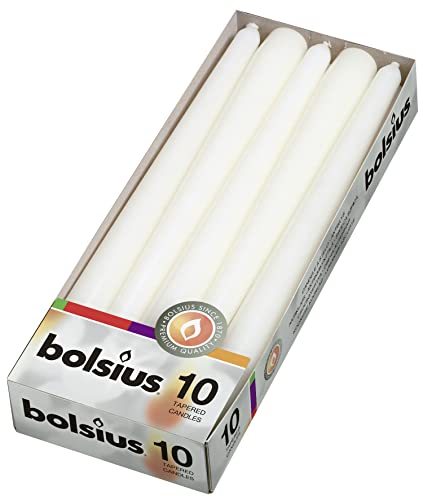 bolsius Stabkerzen, 25,4 cm (10 Stück – weiß), 3.9x9.8x25.2 cm von bolsius