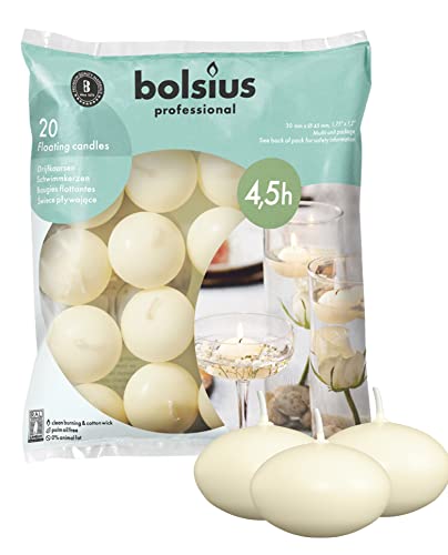 Bolsius Schwimmkerzen - Dekorative Haushaltkerzen - 20 Stück - Durchmesser 45 mm - Länge Brenndauer 4,5 stunden- Praffinwachs - Elfenbein - Ohne Palmöl von bolsius