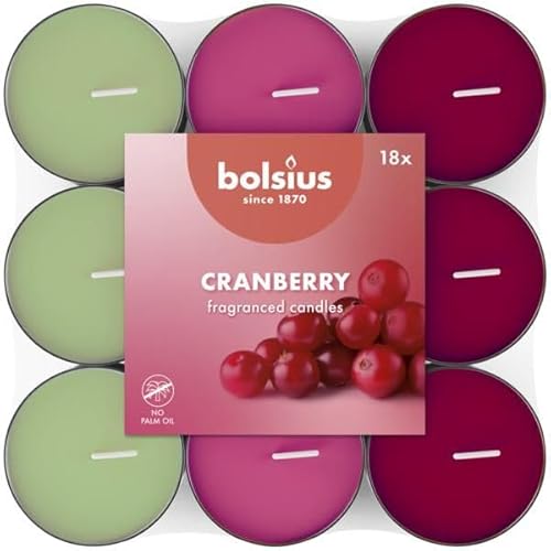 Bolsius - 18 Duft theelichter - Granatapfel - Brenndauer von 3,5 Stunden - Durchmesser 38 mm – Natürliche Extrakte – Enthält Veganes Wachs – Ohne Palmöl, Cranberry Bolsius - 18 Duft theelichter - Granatapfel - Brenndauer von 3,5 Stunden - Durchmesser 38 mm – Natürliche Extrakte – Enthält Veganes Wachs – Ohne Palmöl, Cranberry von bolsius
