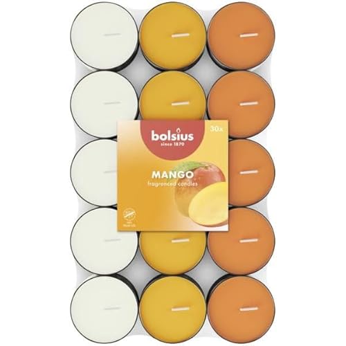 Bolsius - 30 Duft theelichter - Mango - Brenndauer von 3,5 Stunden - Durchmesser 38 mm – Natürliche Extrakte – Enthält Veganes Wachs – Ohne Palmöl Bolsius - 30 Duft theelichter - Mango - Brenndauer von 3,5 Stunden - Durchmesser 38 mm – Natürliche Extrakte – Enthält Veganes Wachs – Ohne Palmöl von bolsius