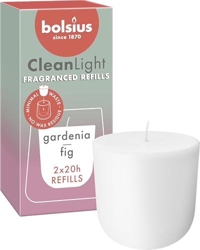 Bolsius - CleanLight Refill - Nachfüllbare Duftkerze - Gardenia & Feige - Nachfüllung - 2 Stücke - Länge Brenndauer 20 Stunden - Enthält Natürliches Pflanzenwachs - Ohne Palmöl - Nachhaltiges Konzept von bolsius