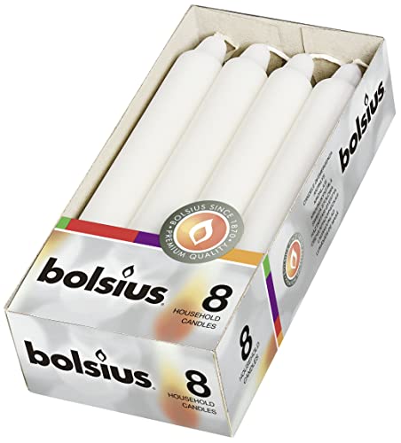 Bolsius Glatte Stabkerzen - Weiß - Set 8 Stück im Karton - Dekorative Haushaltkerzen - Brenndauer 6 Stunden - Unparfümierte - Natürliches Pflanzenwachts - 18 x 2 cm von bolsius