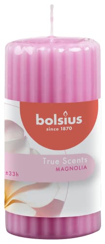 Bolsius Gerippte Säule Magnolie 120/58 mm, Wachs, zartrosa, Einheitsgröße von bolsius