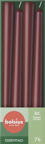 Bolsius Glatte Spitzkerzen - Bordeauxrot - 8 Stück im Karton - Dekorative Haushaltkerzen - Brenndauer 7 Stunden - Unparfümierte - Enthält Natürliches Pflanzenwachts - Ohne Palmöl - 24,5 cm von bolsius