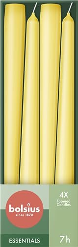 Bolsius Glatte Spitzkerzen - Gelb - 4 Stück im Karton - Dekorative Haushaltkerzen - Brenndauer 7 Stunden - Unparfümierte - Enthält Natürliches Pflanzenwachts - Ohne Palmöl - 24,5 cm von bolsius