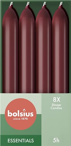 Bolsius Glatte Stabkerzen - Bordeauxrot - 8 Stück im Karton - 17 cm - Länge Brenndauer 5 Stunden - Unparfümierte - Enthält Natürliches Pflanzenwachs - Ohne Palmöl von bolsius