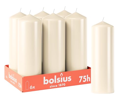Bolsius Glatte Stumpenkerzen - Elfenbein - 6 Stück - 20 x 7 cm - Dekorative Haushaltkerzen - Brenndauer 75 Stunden - Unparfümierte - Enthält Natürliches Pflanzenwachs - Ohne Palmöl von bolsius
